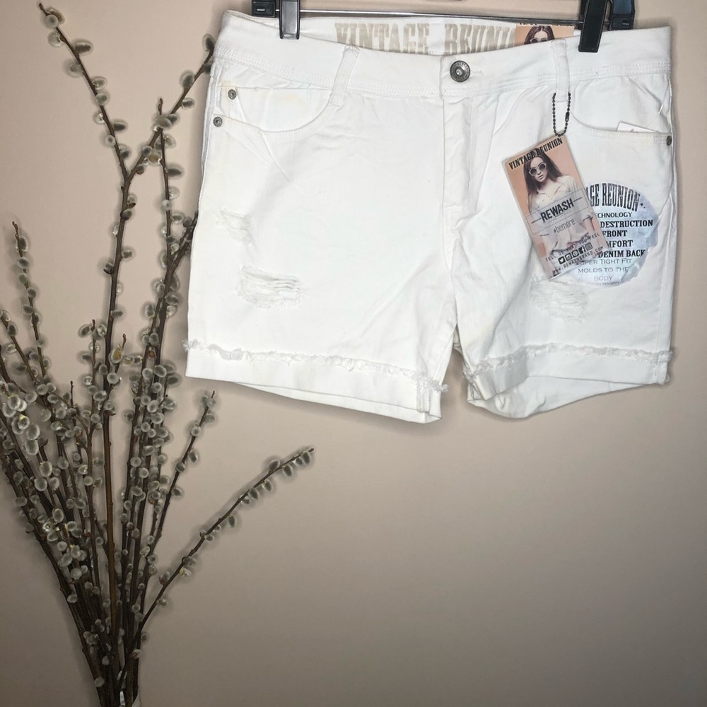 Vintage Reunion White Denim Ripped Shorts